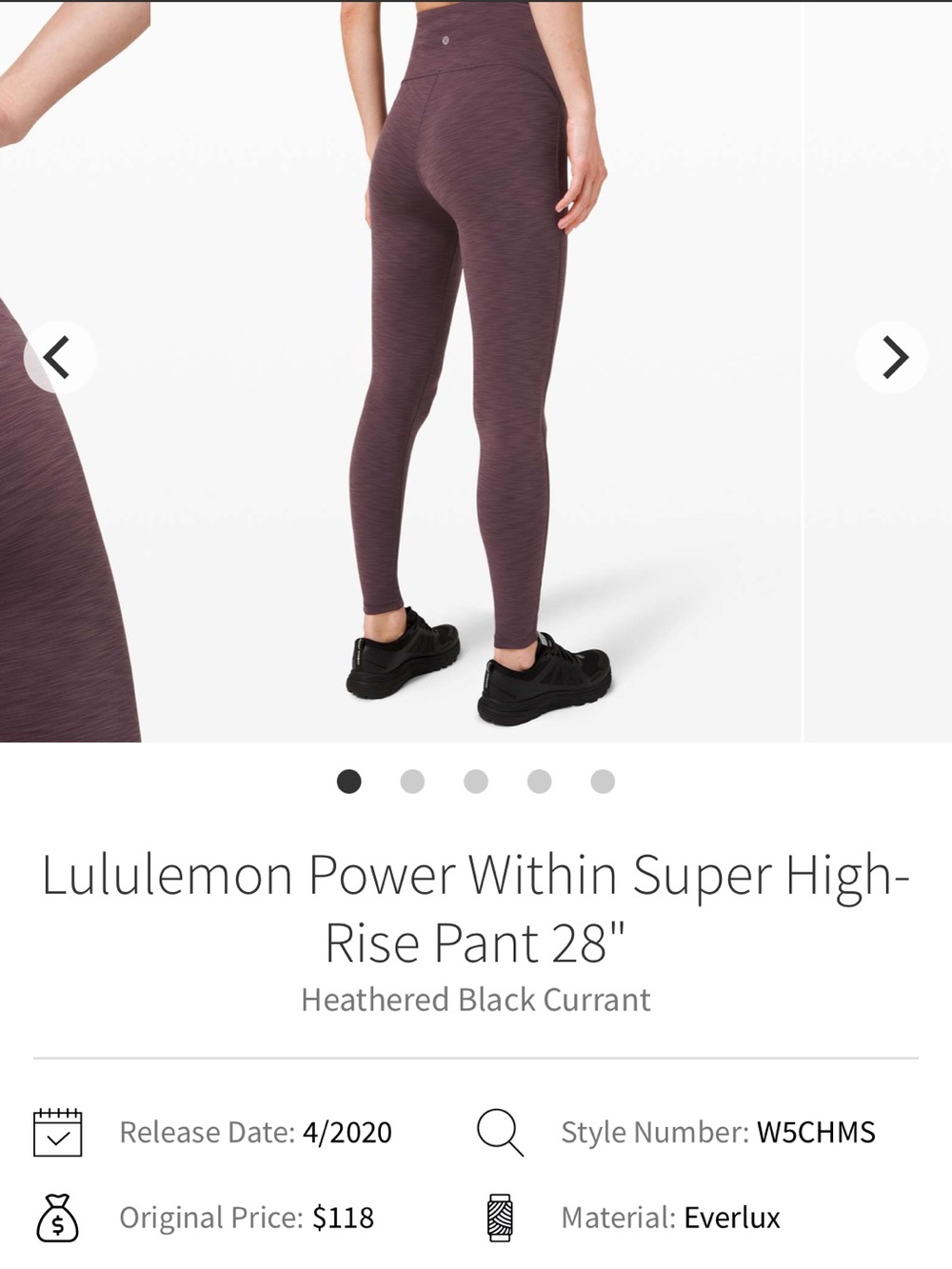 lululemon size 4 Power Within Super High-Rise Pant - Heathered Black Currant